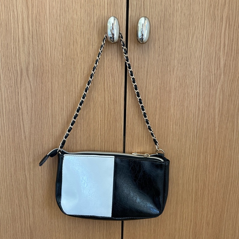 Forever 21 Black and White Chain-Handle Mini Shoulder Bag